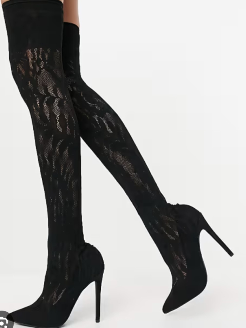 NWT ASOS Stretch OTK Black Lace Over-the-Knee Stiletto Boots 7.5